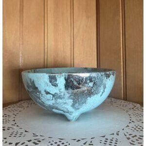 Vintage Sascha Brastoff Surf Ballet Turquoise Platinum Footed Fruit Dessert Bowl
